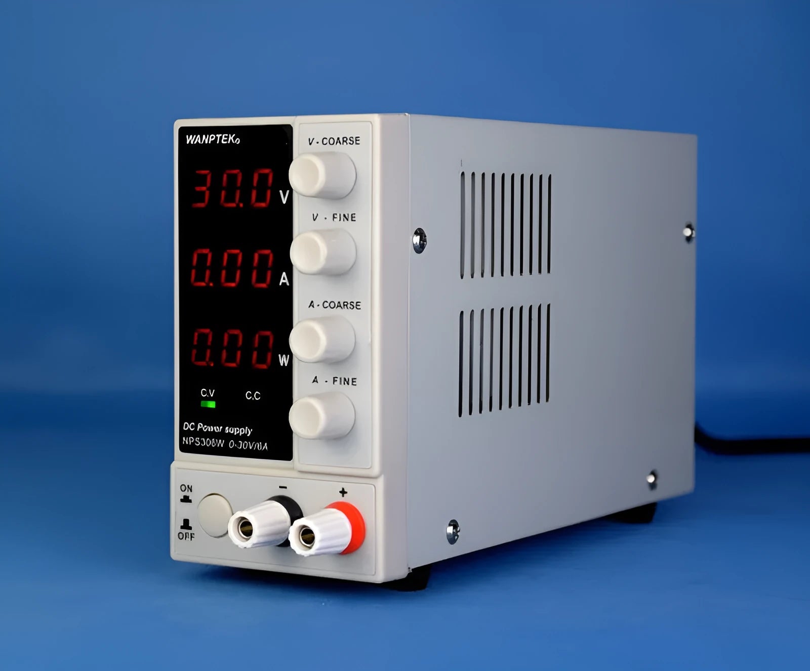 White adjustable DC power supply unit with 0-60V 0-5A output for electronics repair testing