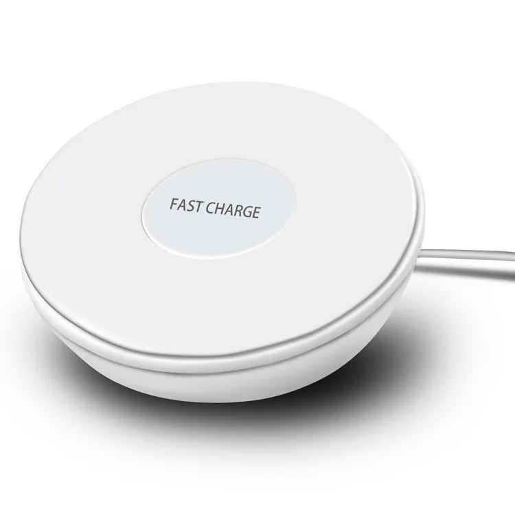 White 10W wireless charging pad with digital clock display and three control buttons