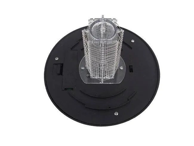 Black solar-powered insect killer garden lamp with white LED and UV purple light.