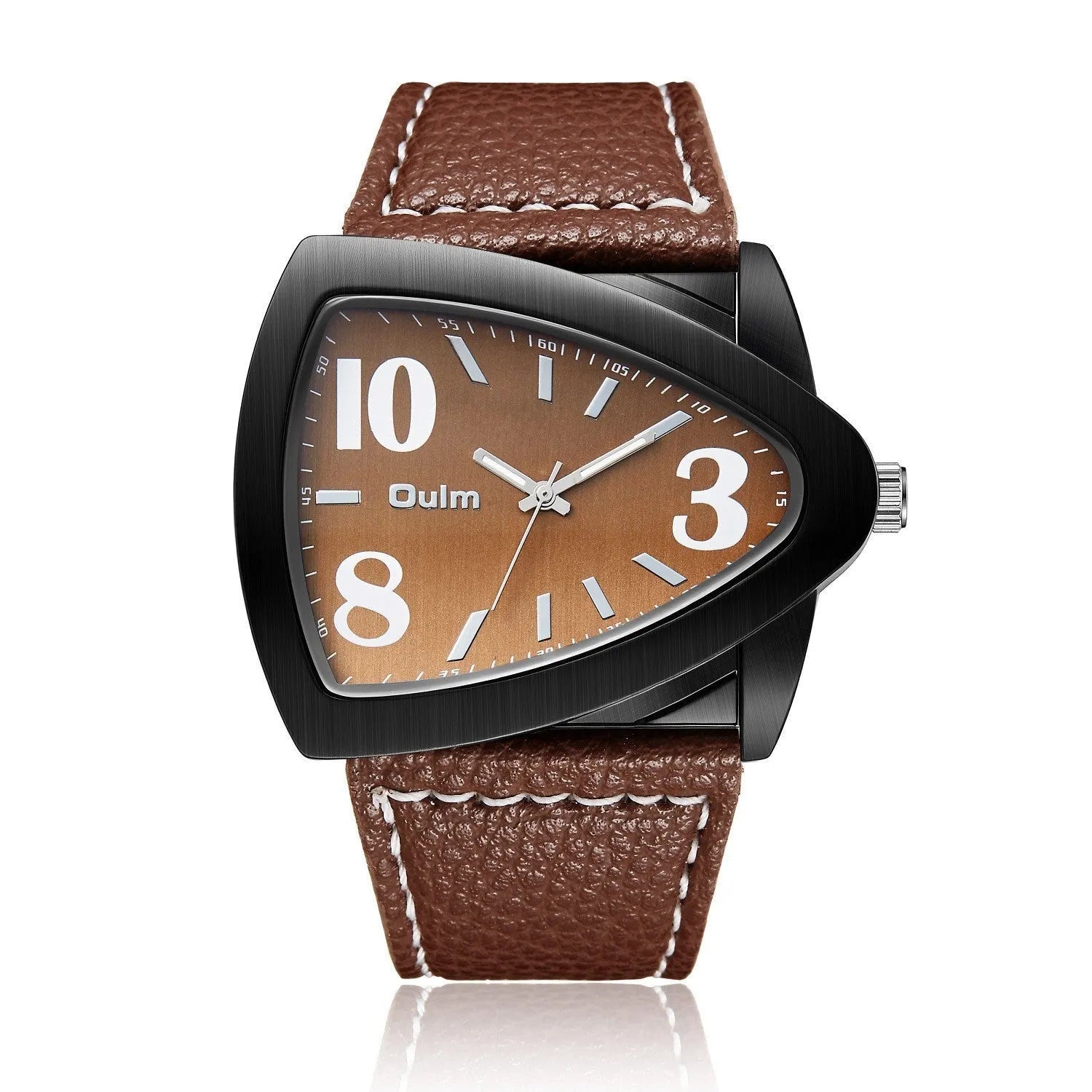 Men's casual triangle belt quartz watch with leather strap and stainless steel 9mm case