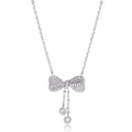 S925 sterling silver necklace with bow pendant on O-ring chain, silver colour.