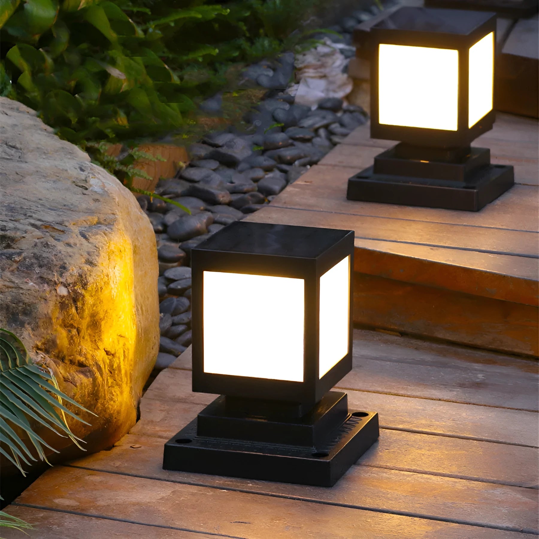Solar-powered waterproof garden lights for outdoor wall and lawn illumination