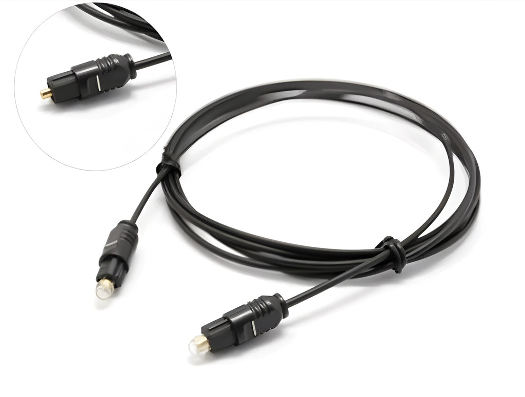 OD2.2 digital optical audio cable with transparent connector showing red fibre core