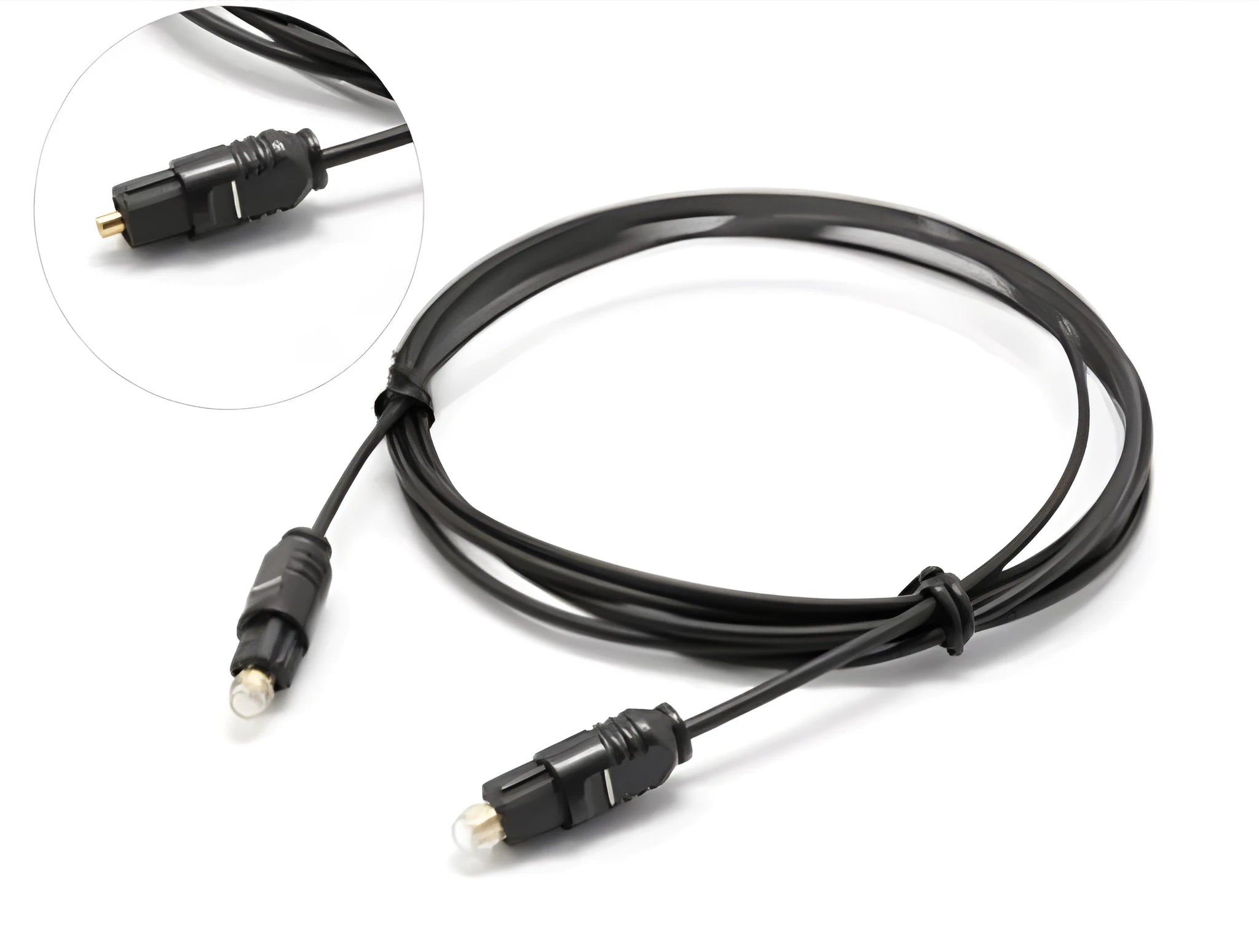 OD2.2 digital optical audio cable with transparent connector showing red fibre core