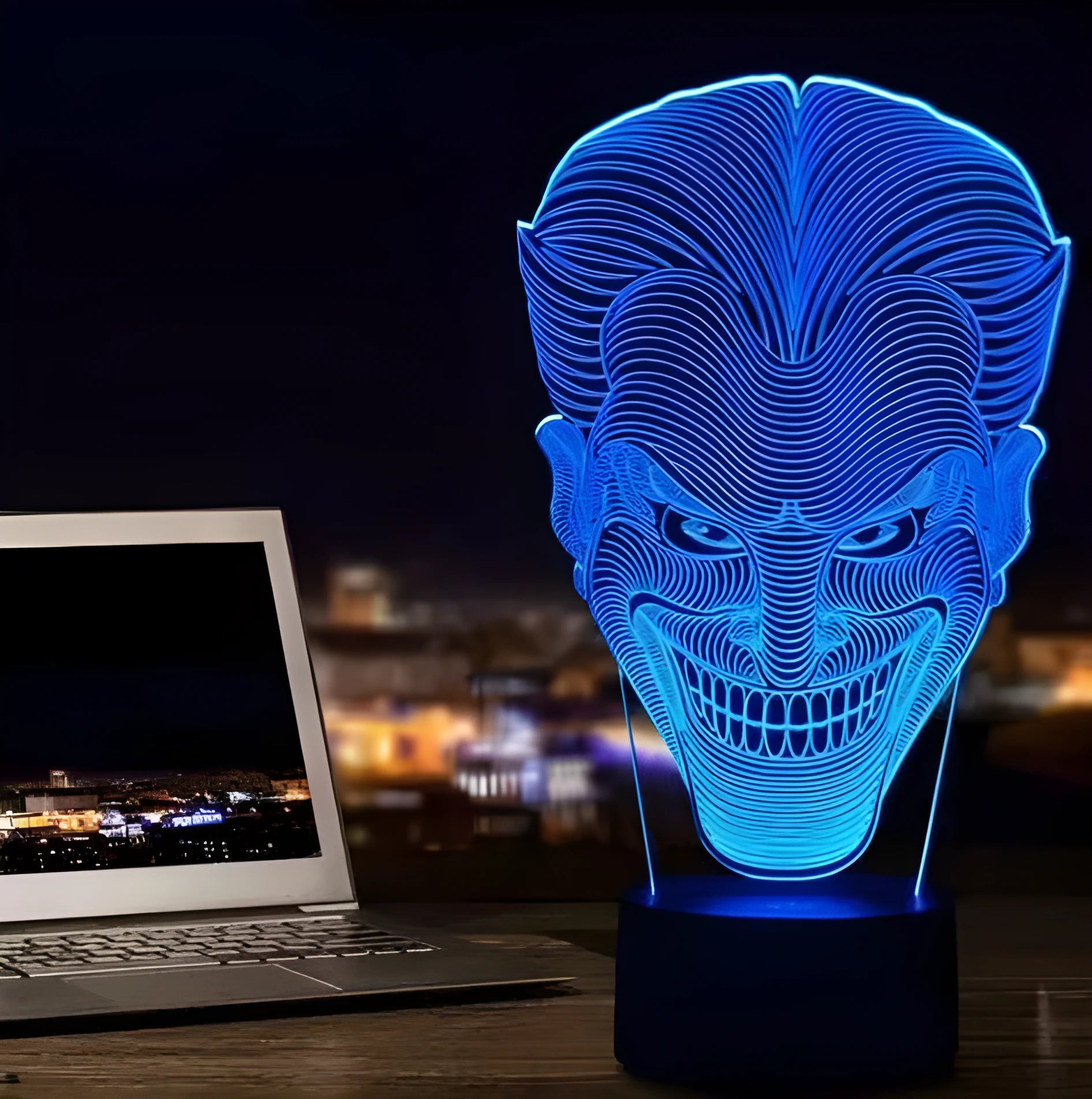 USB-powered 3D LED decorative lamp with acrylic panel in multiple colours on a square base