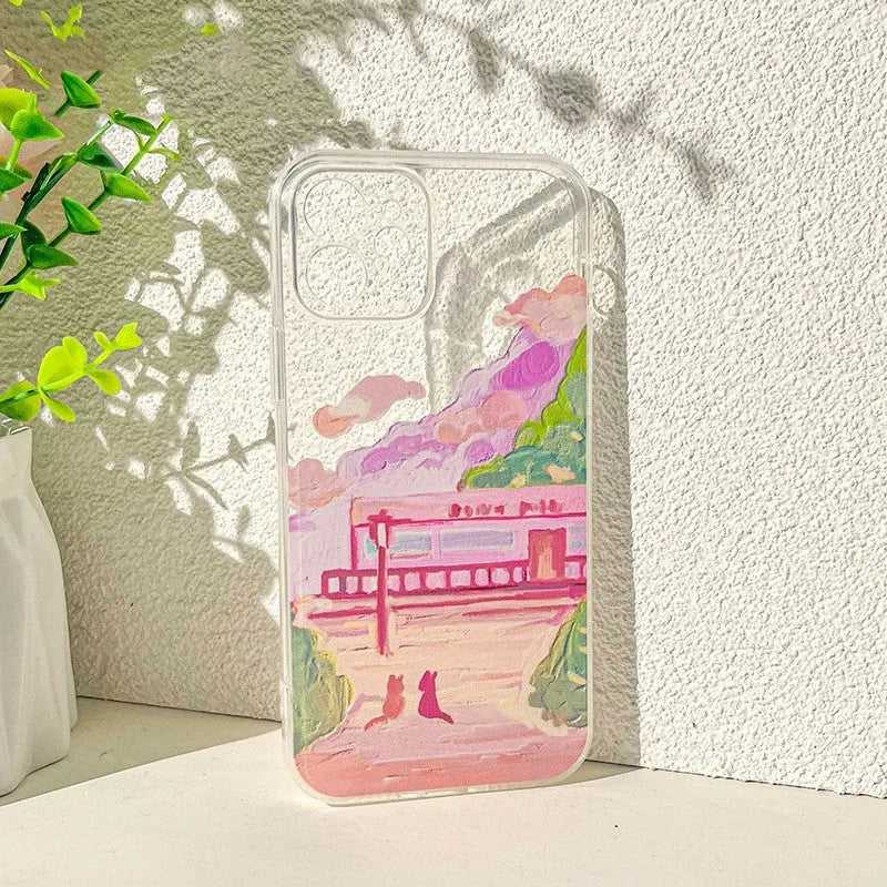 Soft silicone mobile phone case with a colourful two cat cartoon design on the back for Apple iPhone.