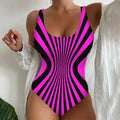 Women's one-piece sling striped printed swimsuit in polyester, multiple colour options and sizes S to 5XL