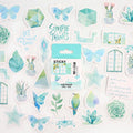 Cartoon children's journal decorative sticker set showing nine themed designs including Girlhood and Lost Cat patterns