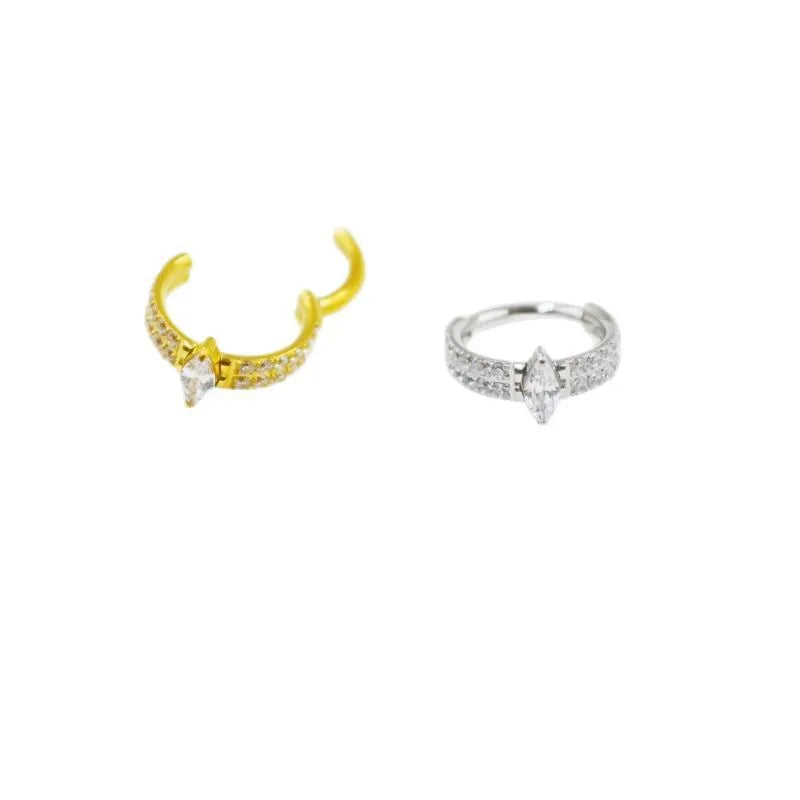 Titanium steel heart-shaped zircon earrings with diamond treatment in gold or silver finish