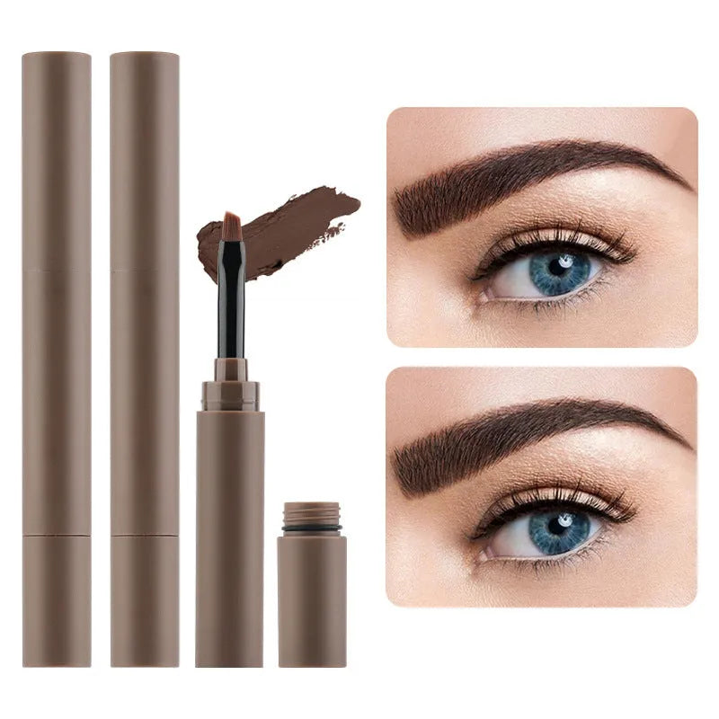 Double-headed eyebrow cream with pencil and powder ends showing five brown shade options
