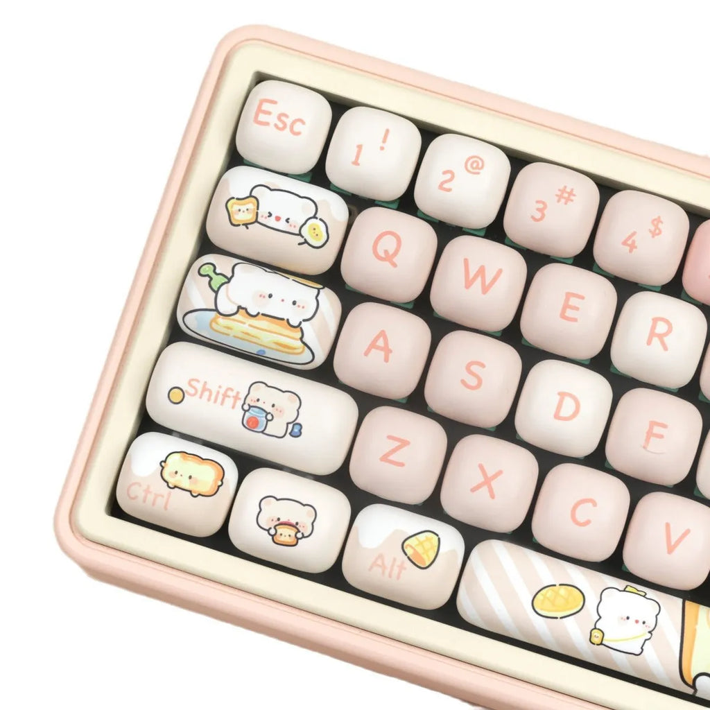 Full set of PBT mechanical keyboard key caps with Bread Bear design in thermal sublimation print