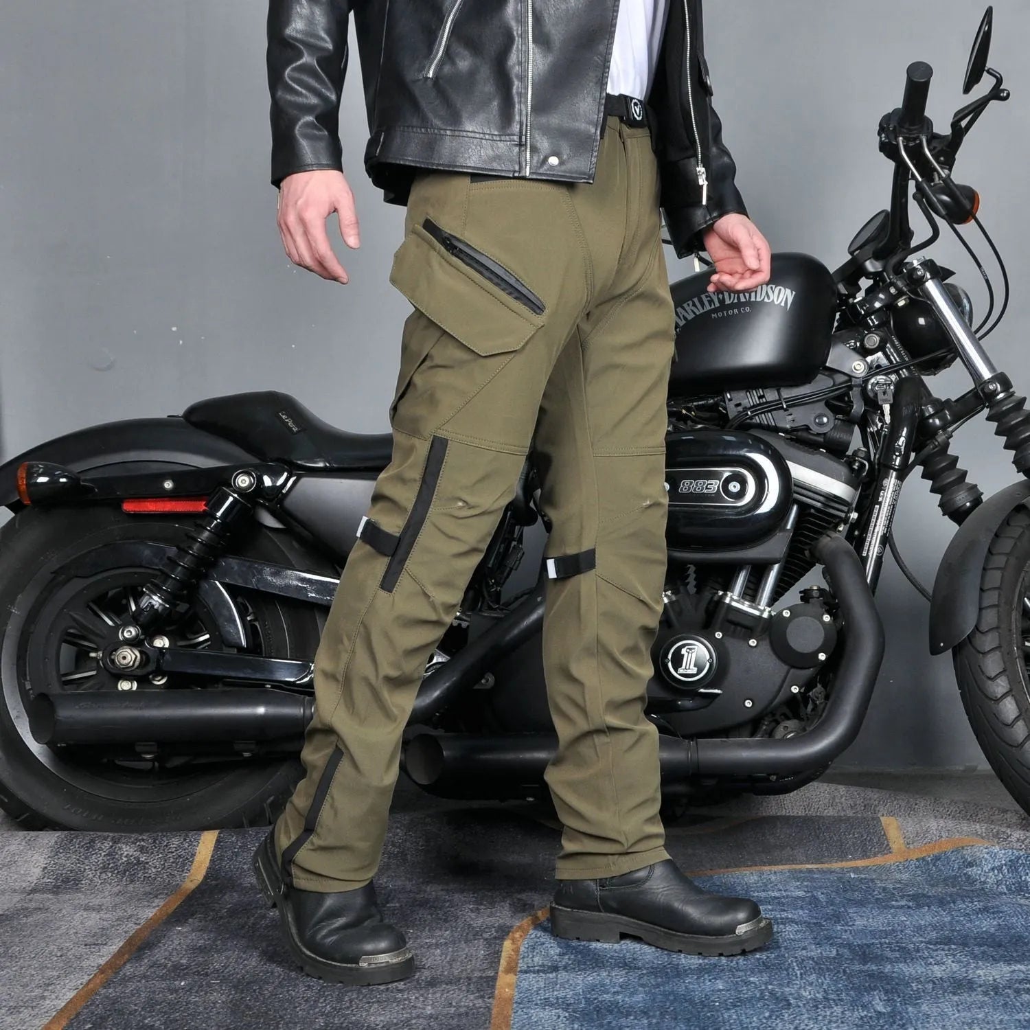 Motorcycle waterproof cycling trousers with protective gear and belt in black or green colour options