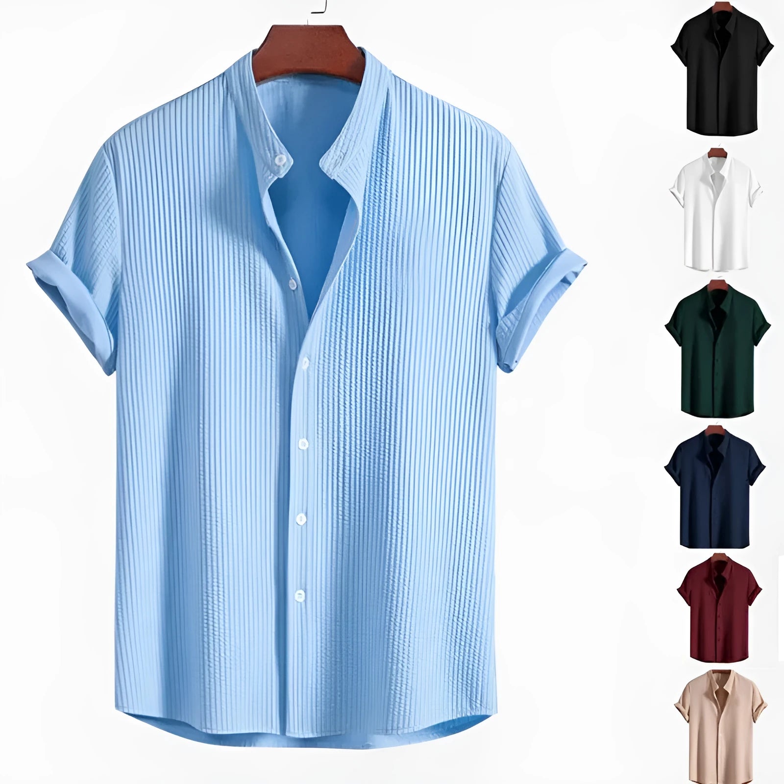 Men's short sleeve loose shirt in polyester fabric available in multiple colours including black, white and navy blue