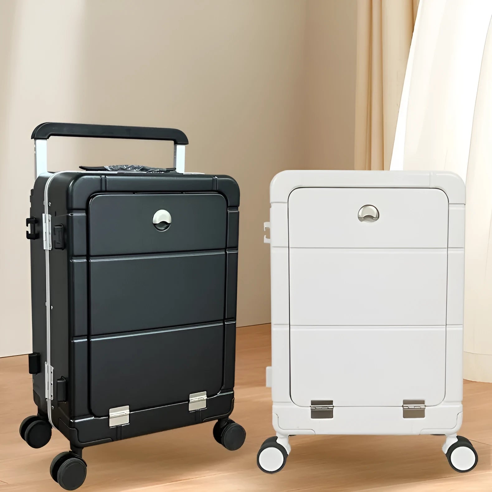 20-inch front opening suitcase with wet dry separation compartments and universal spinner wheels
