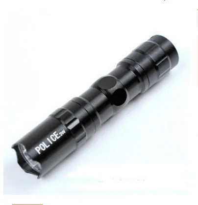 Black aluminium LED mini flashlight with compact design showing 9.5cm length