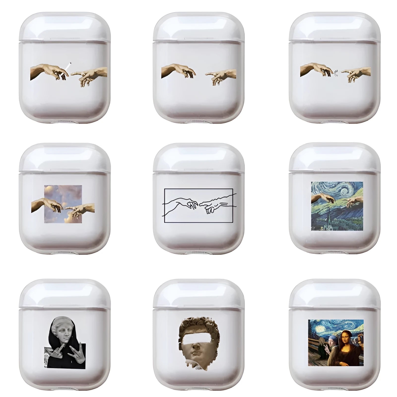 Clear plastic protective case cover for Apple AirPods and AirPods Pro charging case.