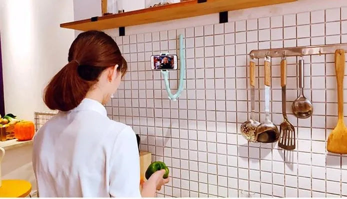 Flexible worm-style phone bracket with suction cup attachment in three colour options