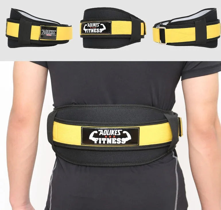 Nylon fitness weightlifting waistband support belt in black red yellow colours for adult training