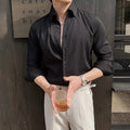 Men's striped long sleeve V-neck casual shirt in a cardigan style, shown in multiple colours.