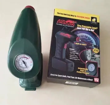 A portable 12V car electric tyre inflator pump unit with power cord and hose.