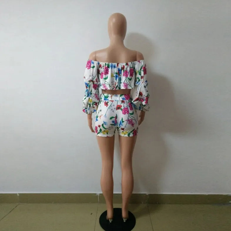 Women's multicolour two-piece pants suit with digital printing and pile sleeves