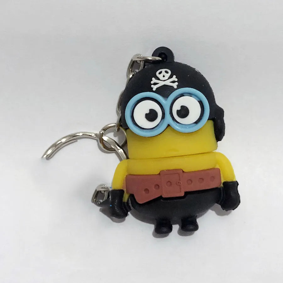 Skeleton skull design USB flash drive on a small keyring chain.