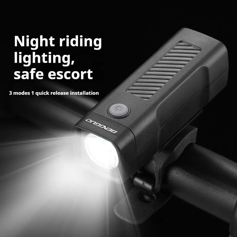 USB rechargeable bicycle headlight with quick-release strap bracket for handlebar mounting