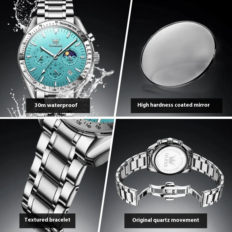 Men's quartz sports fashion watch with 42mm alloy case and steel band in Full Rose Gold colour option