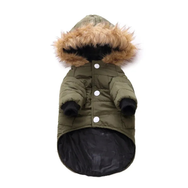Winter pet dog coat polyester cotton lining available in green grey and red sizes S M L XL