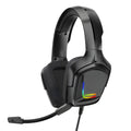K20 wired RGB gaming headset with illuminated ear cups, cloth earmuffs, and braided cable in black, camouflage grey, or white