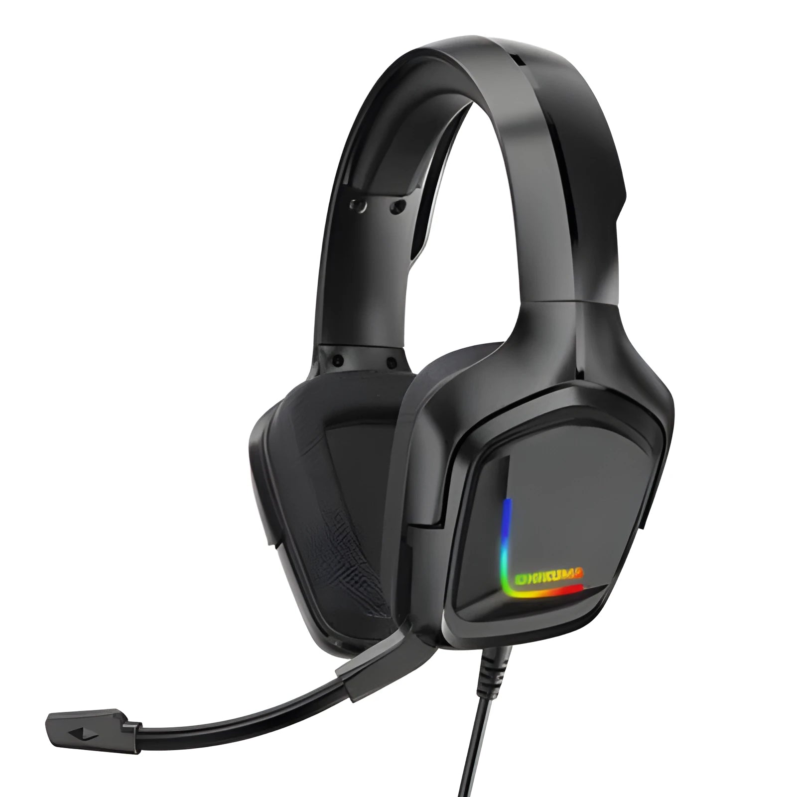 K20 wired RGB gaming headset with illuminated ear cups, cloth earmuffs, and braided cable in black, camouflage grey, or white