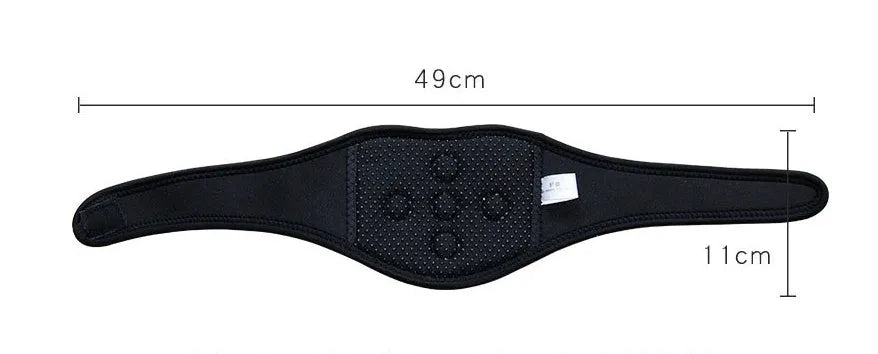 Black self-heating magnetic therapy neck guard with adjustable shoulder strap