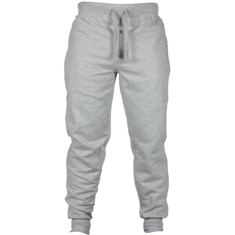 Men's solid colour cotton fleece casual trousers with drawstring waist in loose fit.