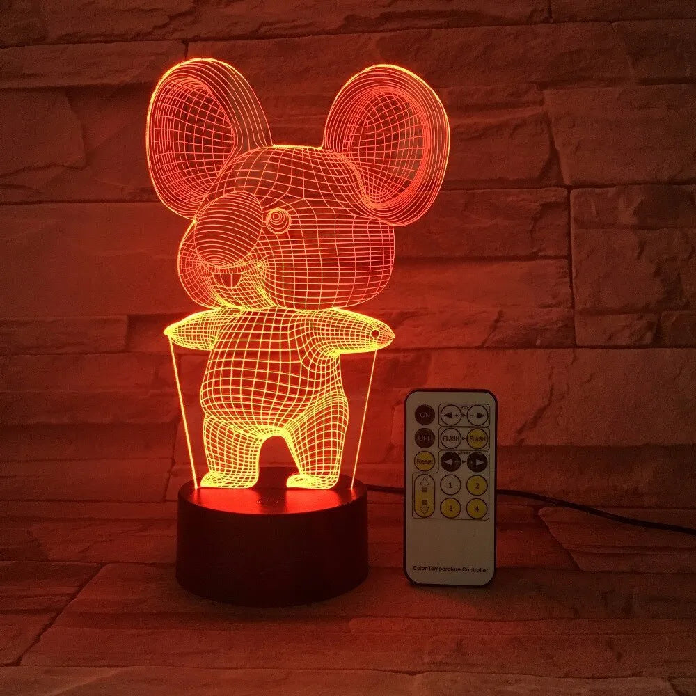 Koala-themed LED night light with touch or remote control, showing seven colour options on a compact base