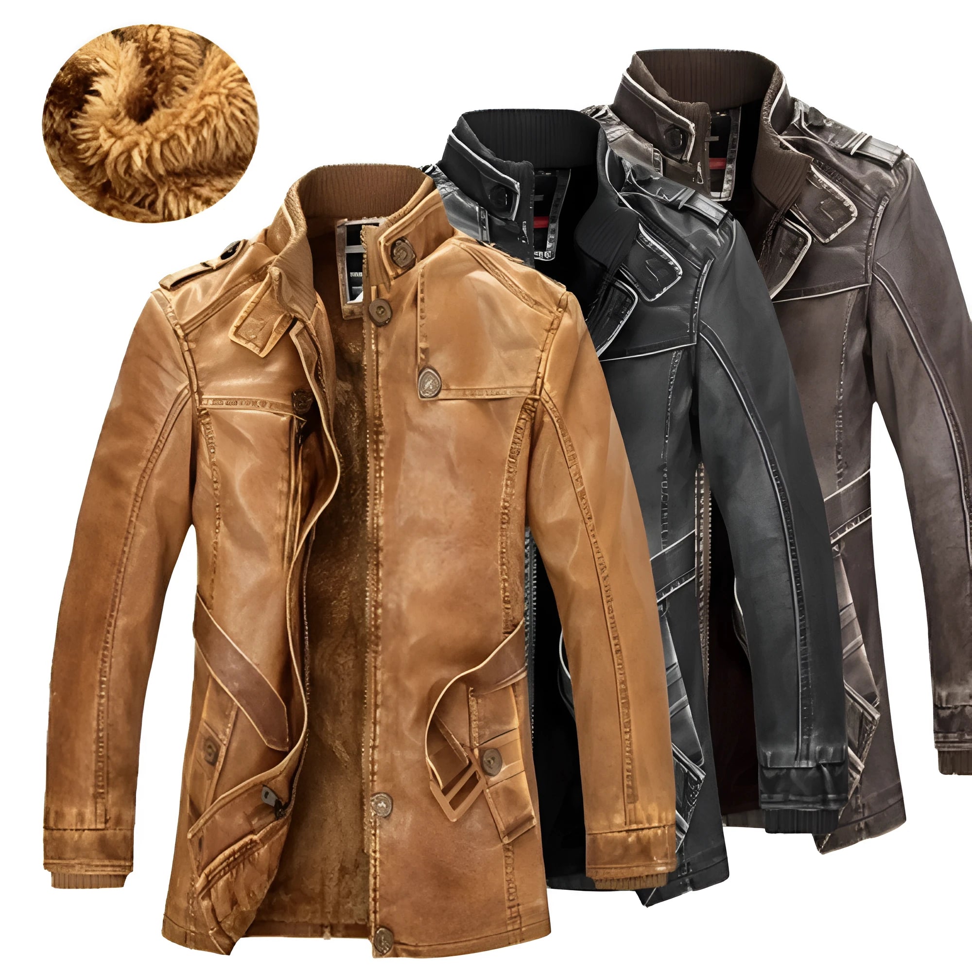 Duolino Classic Leather Jacket for men in genuine leather, blue colour, front view, size options M to 4XL