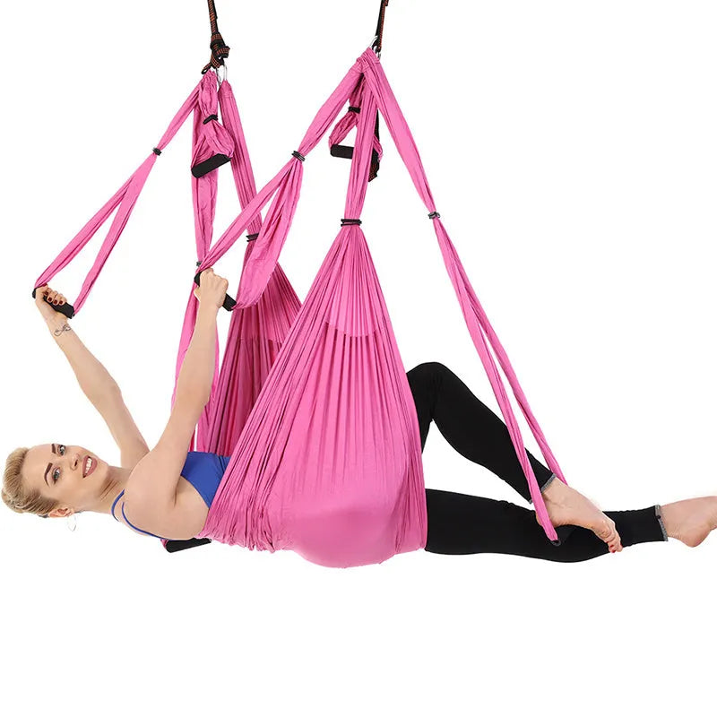 Green yoga stretch belt with door anchor for inversion exercises, 660lbs capacity