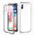 Clear transparent TPU shockproof back cover case for iPhone on a table.