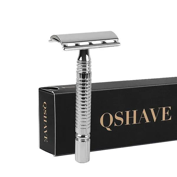 Double-edged safety razor with storage box and blade for traditional wet shaving
