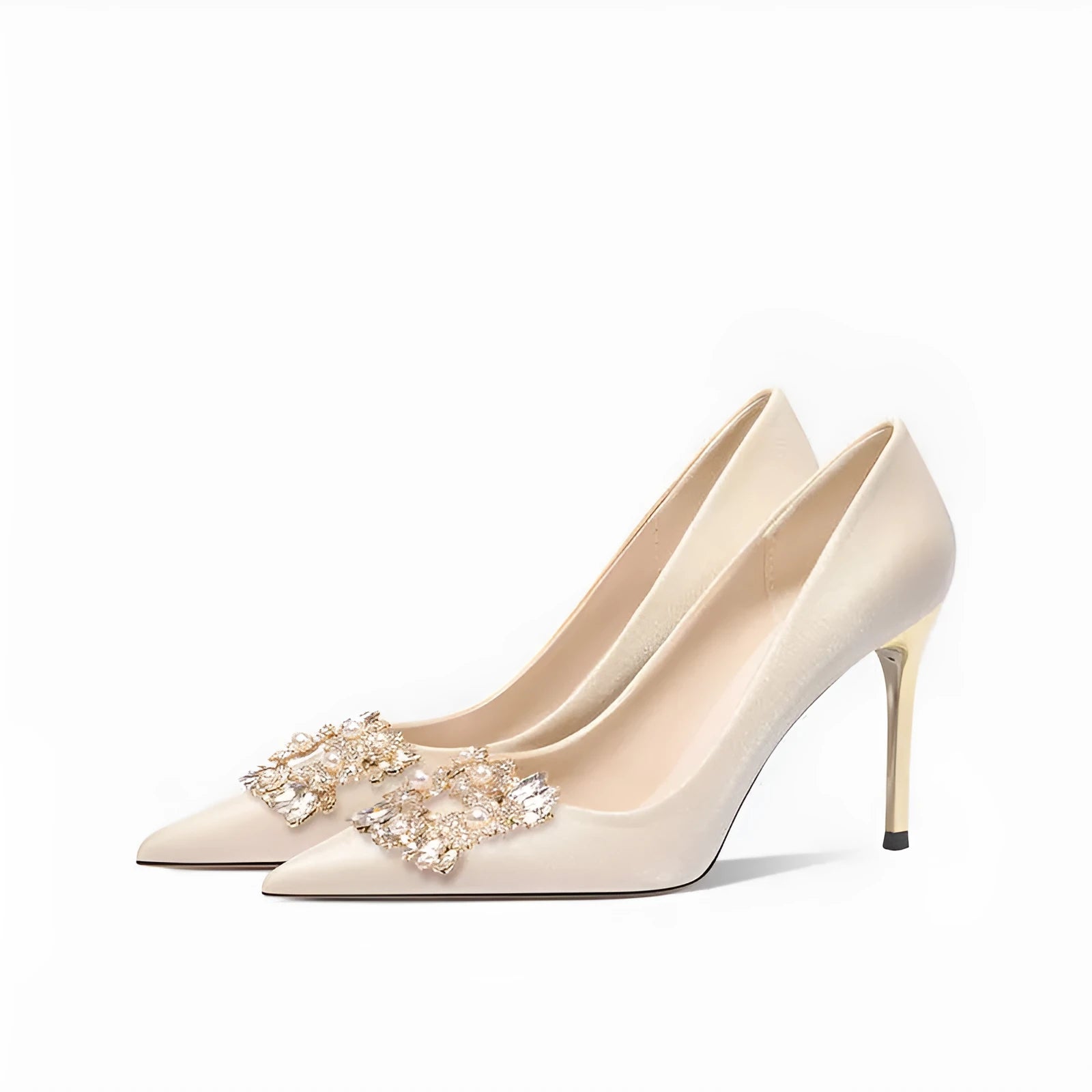 French wedding crystal bridal high heels with rhinestones on cloth upper, available in stiletto or cat heel styles