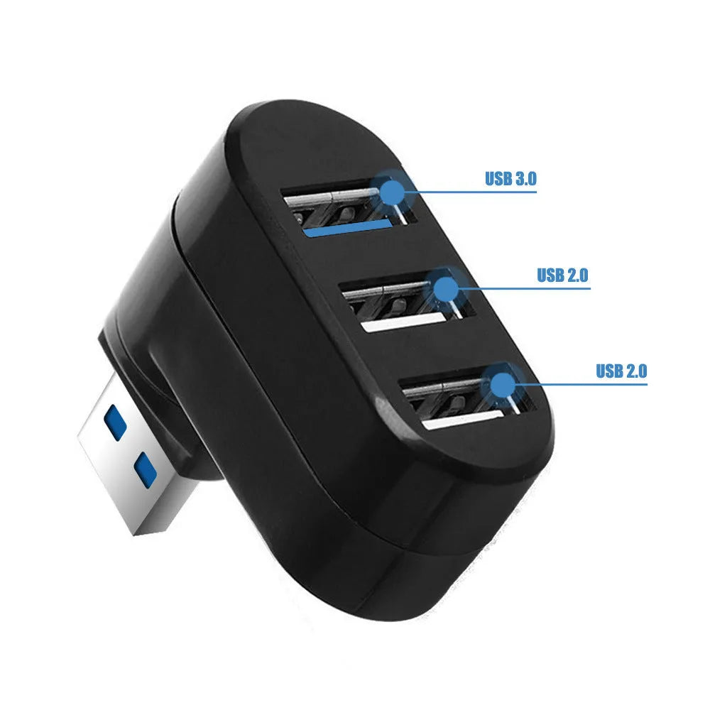 Black or white USB rotary splitter hub with four USB 3.0 ports for device expansion
