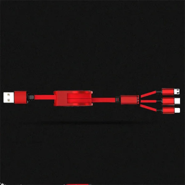 3 in 1 telescopic charging cable extended to 120 cm length with TPE wire and titanium connectors