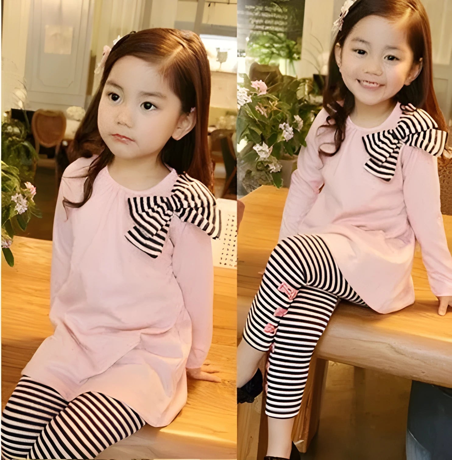 Girls cotton clothing set in pink colour showing complete coordinated outfit for sizes 110-140cm