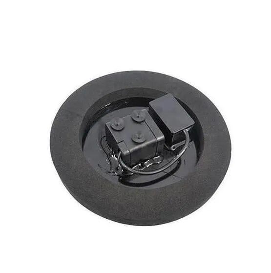 Black solar-powered floating fountain pump with four different nozzles on a 16cm square base.