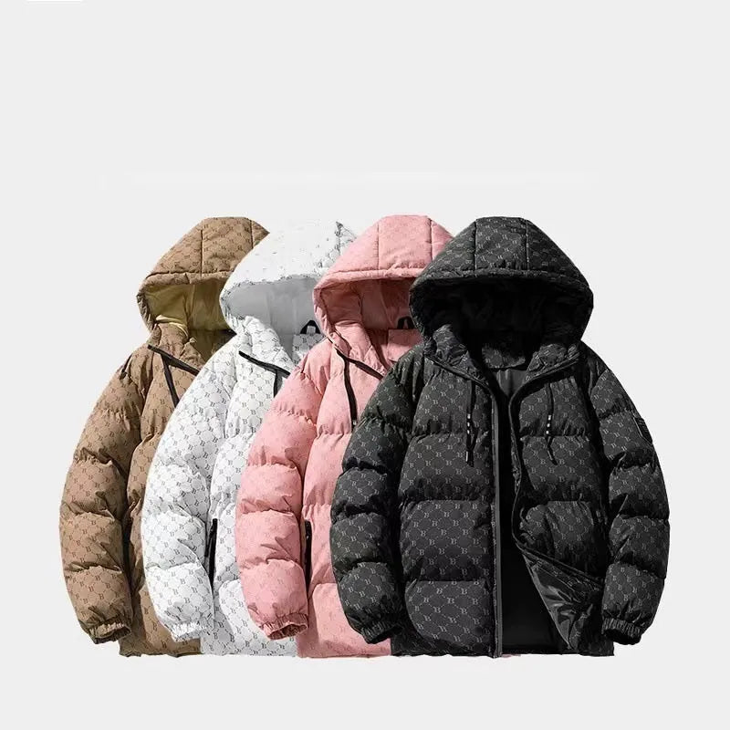 Men's winter casual hooded cotton coat in black, thickened padded cardigan style with side seam pockets
