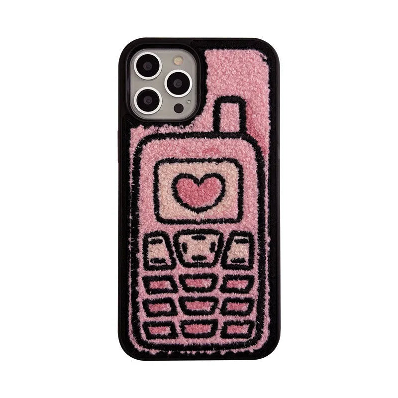 Pink embroidered towel texture TPU iPhone case for multiple models