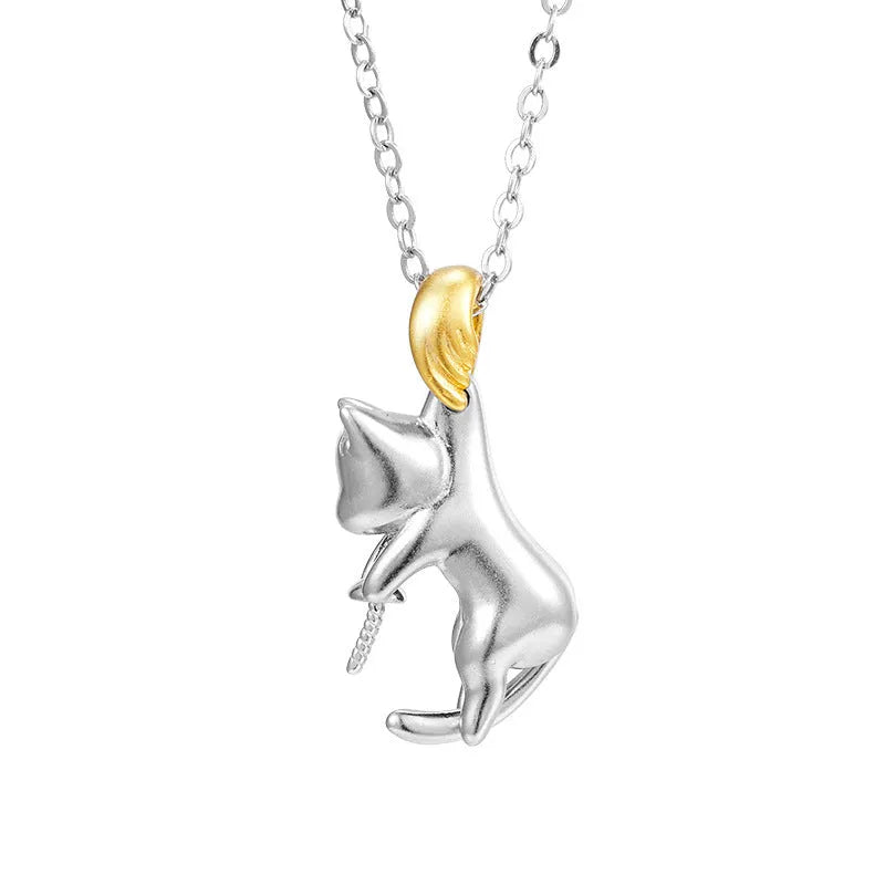 925 sterling silver cat motif clavicle chain necklace with adjustable length