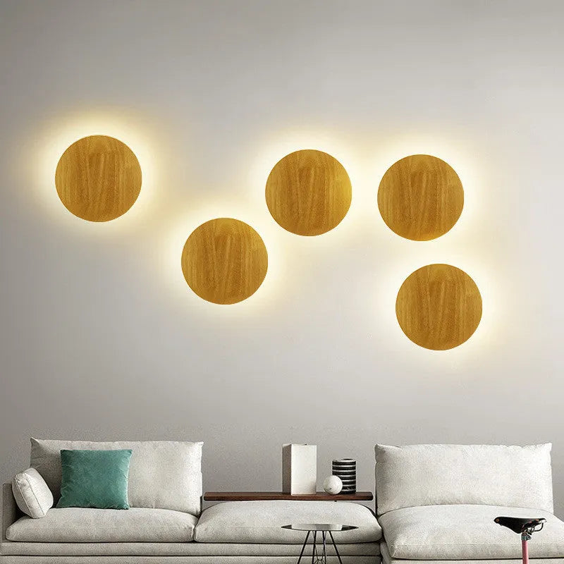 Modern log art wall lamp with wooden shade oval shape LED light