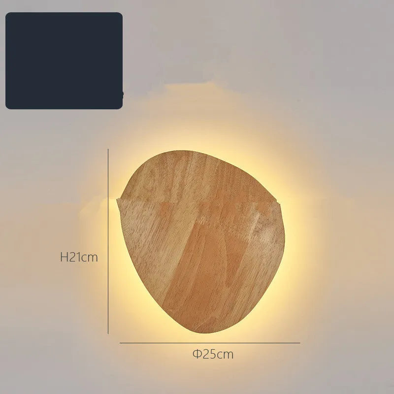 Modern log art wall lamp with wooden shade oval shape LED light