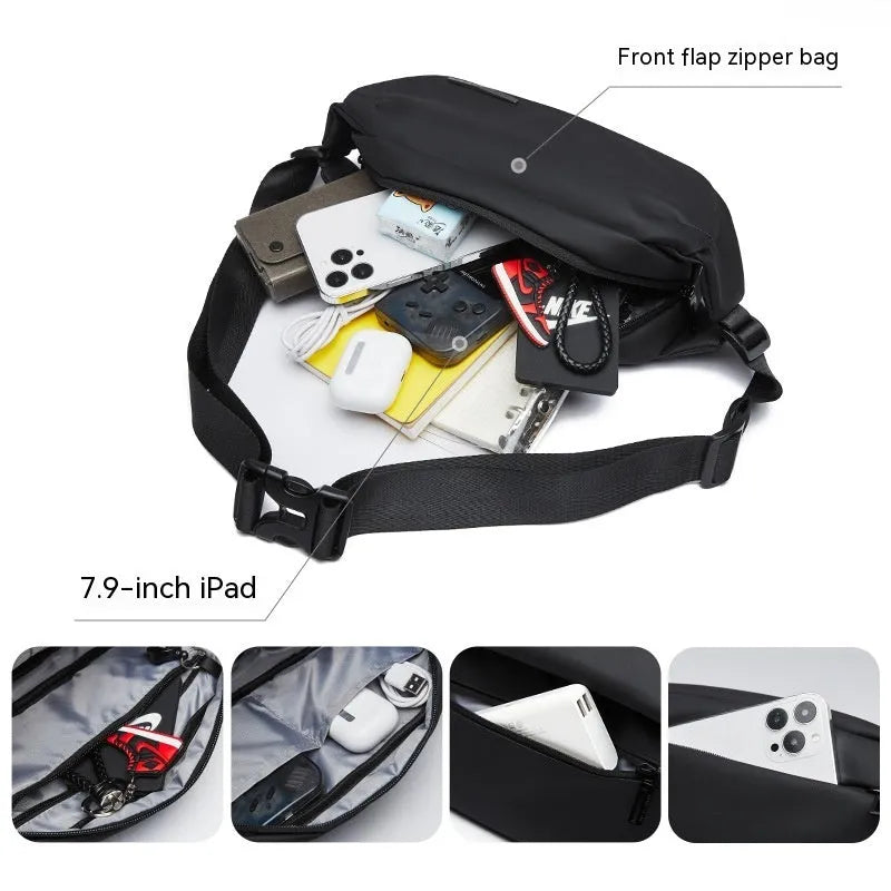 Black Oxford cloth men's messenger bag with one-shoulder riding design