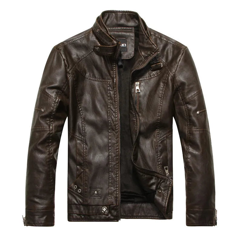 Leather jacket in PU cortex with zipper placket, available in black colour, polyester lining